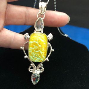 Triplet Fire Opal White Topaz Ethnic Handmade 925 Silver necklace
